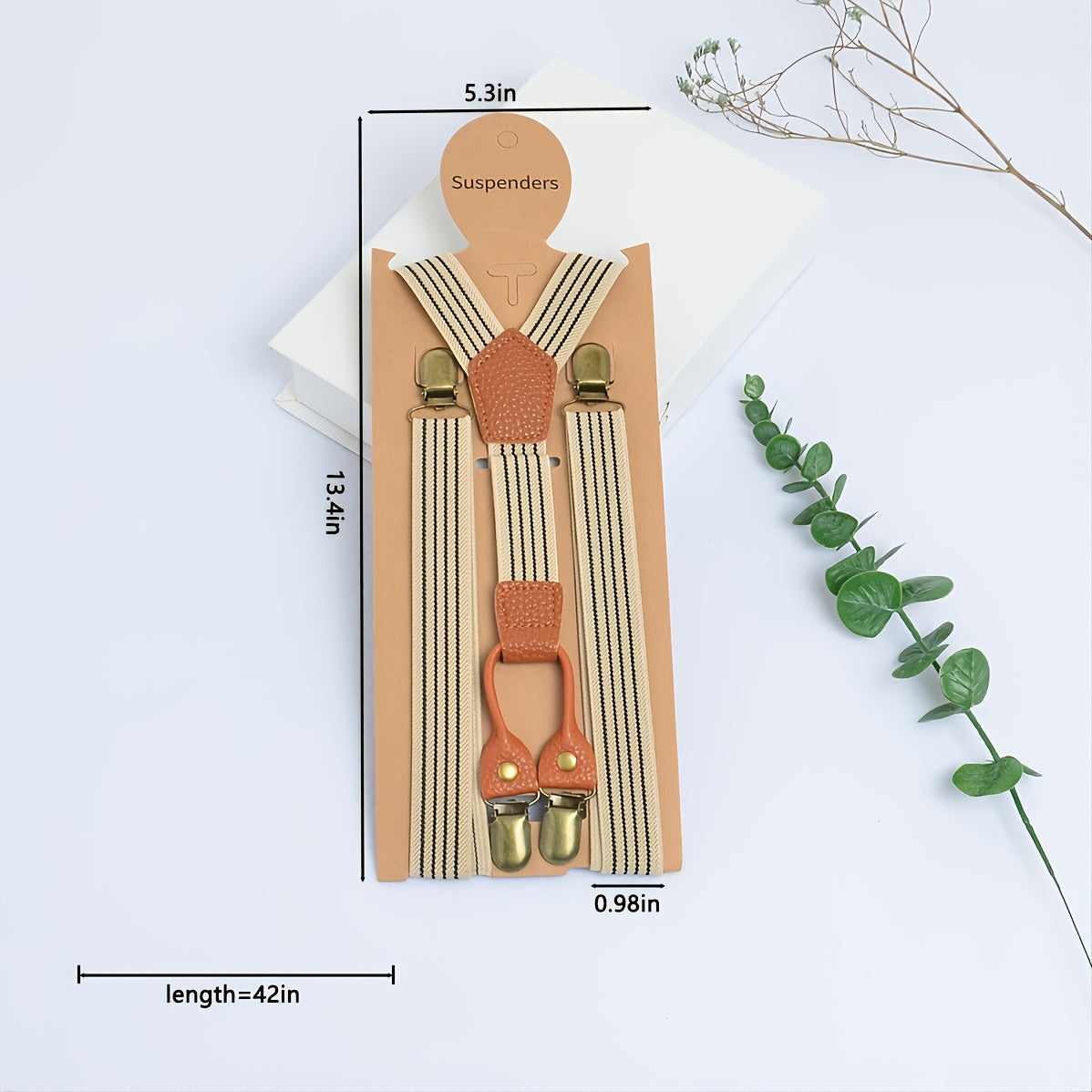 Men's Beige Black Striped Elastic Strap, Four Buckle Strap Overalls Suspenders