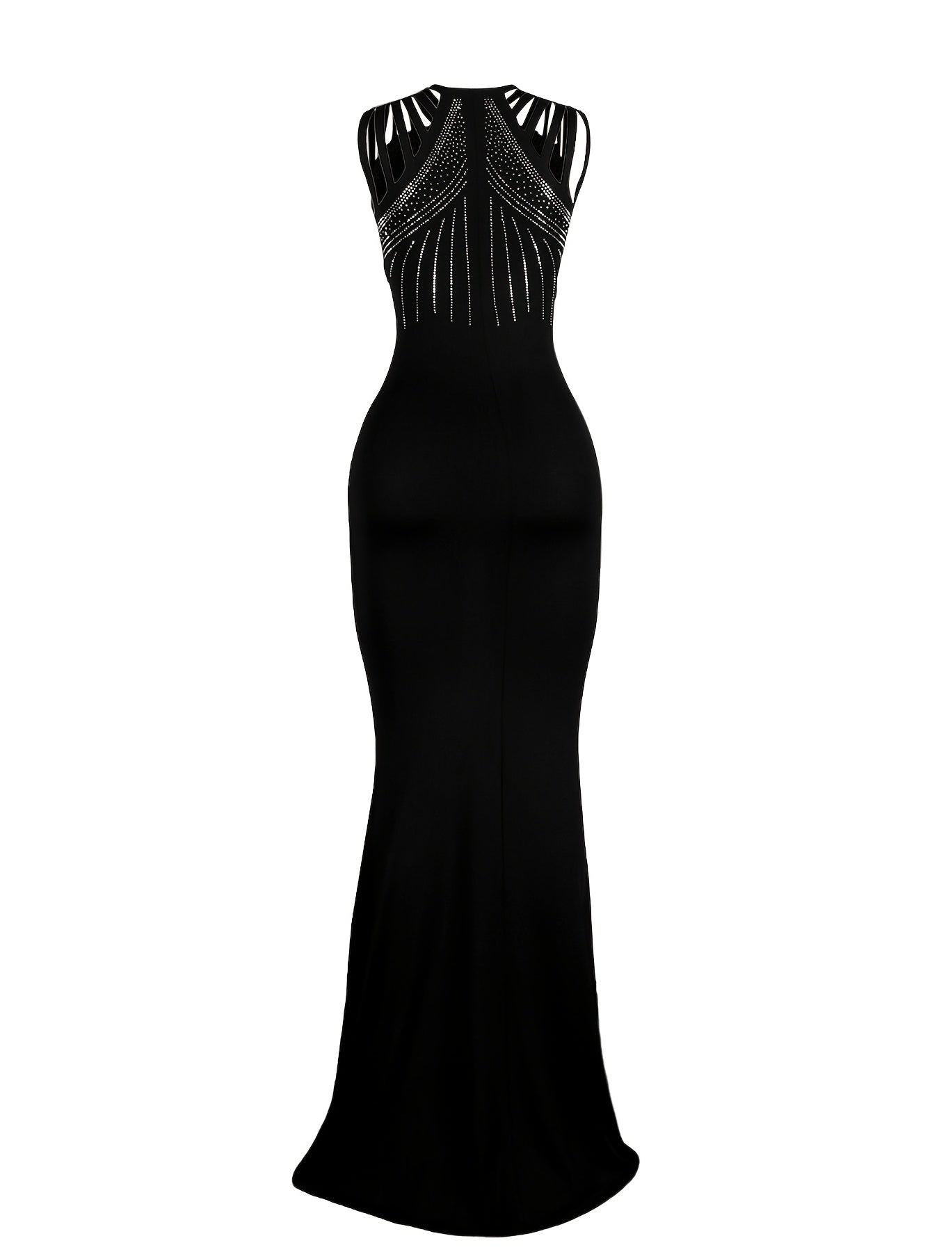 Rhinestone Evening Dress, Sleeveless Solid Color Dress, Prom Dress, Women's Clothing