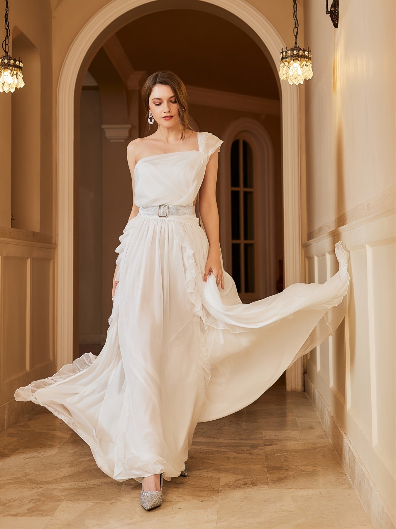 Solid Mesh Wedding Dress, Elegant Backless Split Dress, Women's Clothing