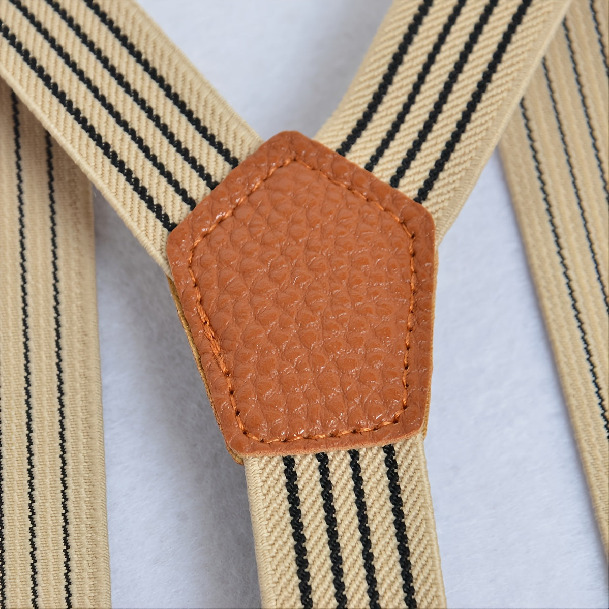 Men's Beige Black Striped Elastic Strap, Four Buckle Strap Overalls Suspenders