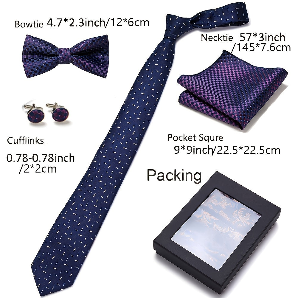 Men's Bow Tie Set Gift Box 6-piece Set, The Set Includes Tie, Bow Tie, Square Scarf, Cufflinks, Black Gift Box, Red Series