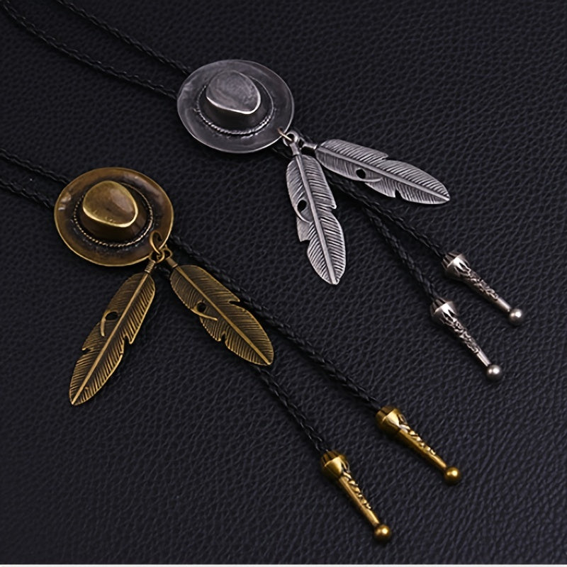 Bolo Ties For Men, Mens Western Necklace, Leather Necktie Gold, Bolero Tie Cowboy Necklace Boy