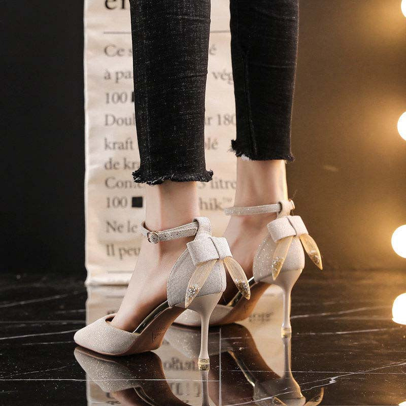 Women's Ankle Strap D'Orsay High Heels, Pointed Toe Back Bow Knot Stiletto Heels, Prom, Homecoming & Wedding Pumps