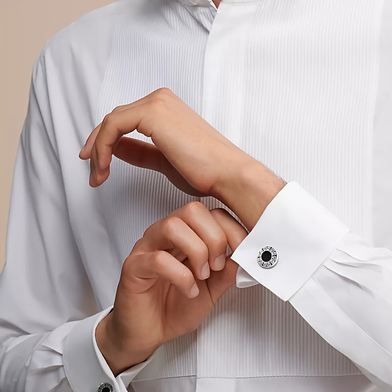 Men's Vintage Pattern Round Shirt Cufflinks, Elegant Cufflinks For Suit Tuxedo Shirts