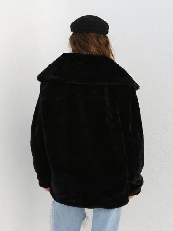 Women’s Solid Color Shawl Collar Faux Fur Coat