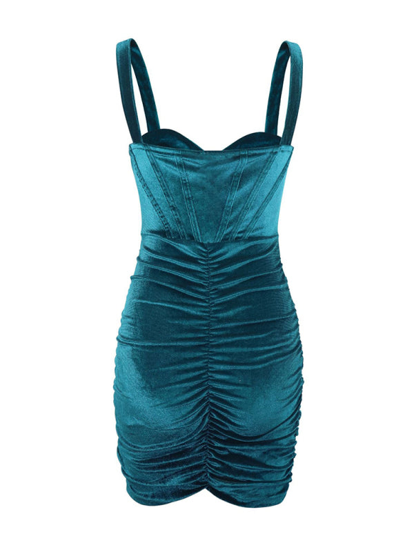 Women's Solid Color Corset Straps Velvet Minidress
