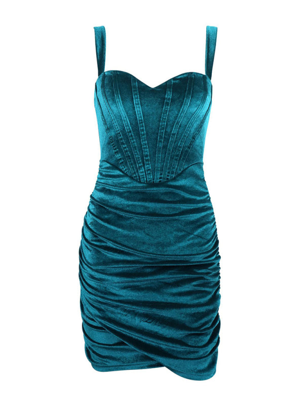 Women's Solid Color Corset Straps Velvet Minidress