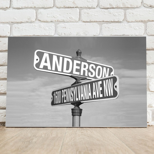 Personalized Black and White Intersection Street Sign - Canvas