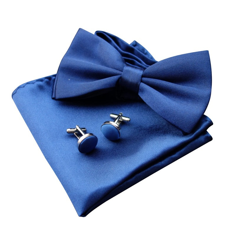 Men's Bow Tie Set, Pocket Square Cufflinks Set, Matching Bow Tie Set, Men Wedding Solid Color Bow Tie Pocket Square Cufflinks Set Men