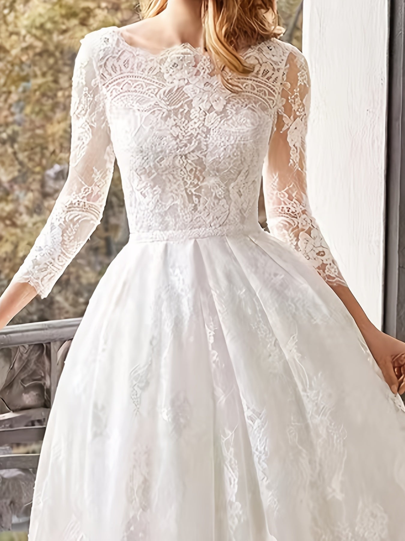 Lace Slim White Wedding Dress, Long Sleeve Gown Dress, Women's Clothing