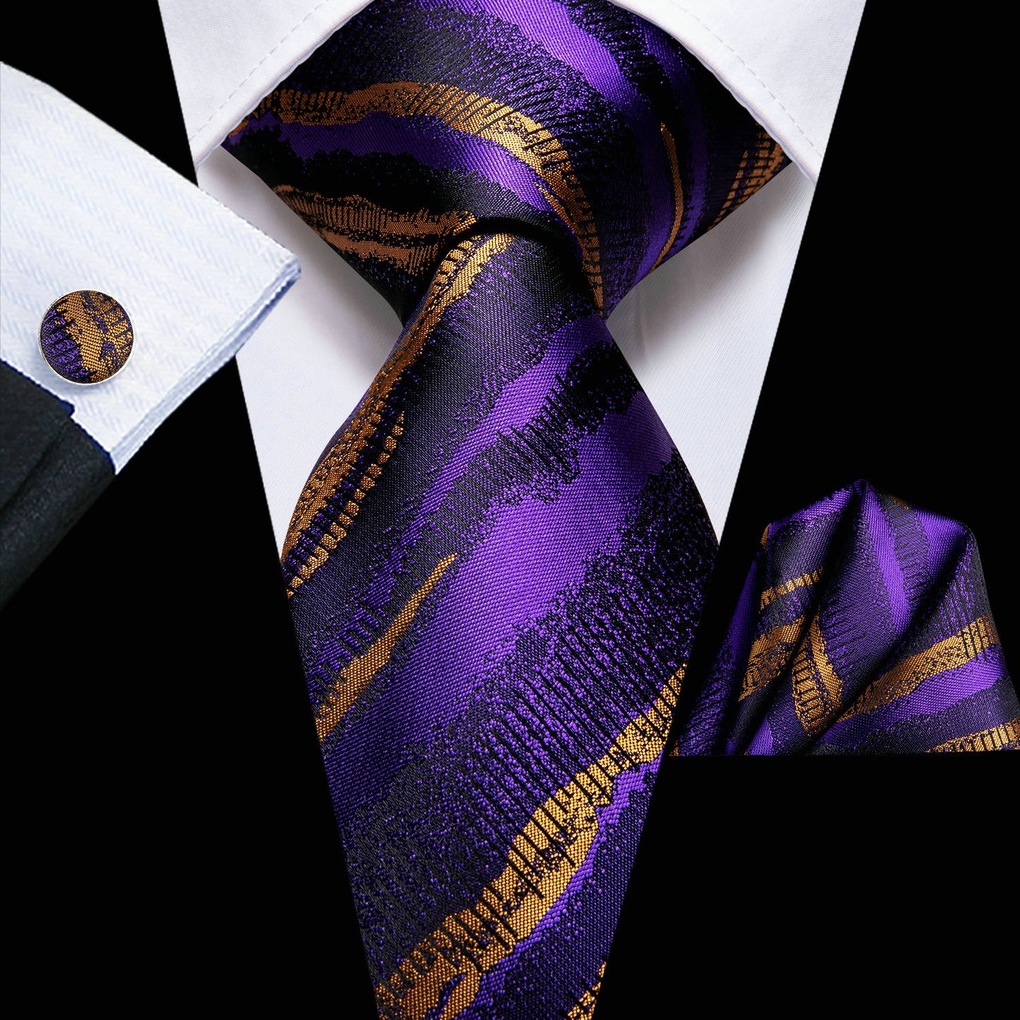 Men's Hi-Tie Classic Fashion Striped Necktie Set With Cufflinks