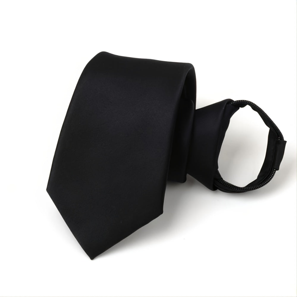 Men's Convenient Adjustable Tie, Solid Color, Black