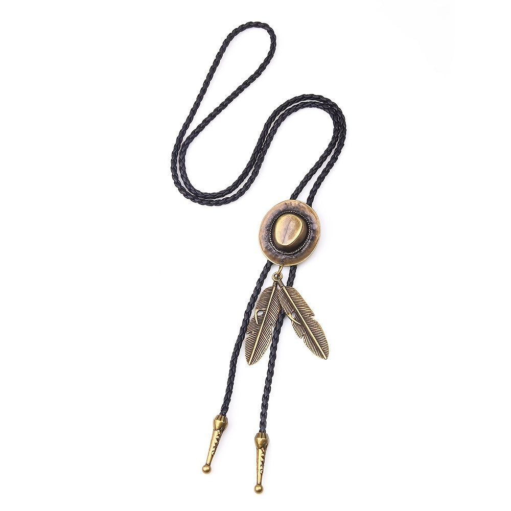 Bolo Ties For Men, Mens Western Necklace, Leather Necktie Gold, Bolero Tie Cowboy Necklace Boy