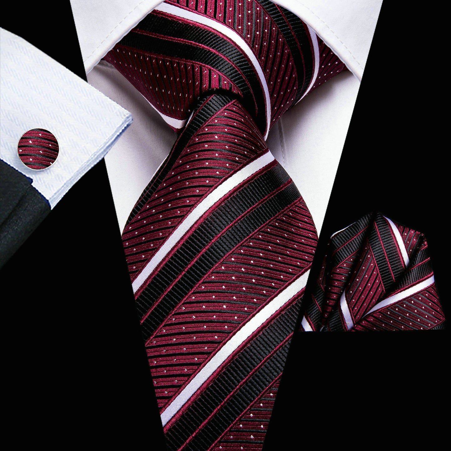 Men's Hi-Tie Classic Fashion Striped Necktie Set With Cufflinks