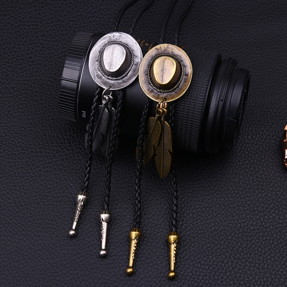 Bolo Ties For Men, Mens Western Necklace, Leather Necktie Gold, Bolero Tie Cowboy Necklace Boy