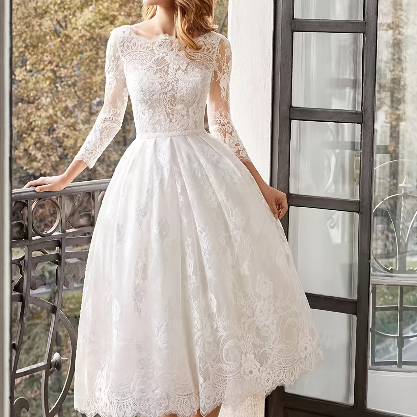 Lace Slim White Wedding Dress, Long Sleeve Gown Dress, Women's Clothing