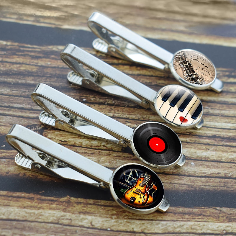 Guitar Tie Clips,  Musical Instruments Tie Pins, Men's Tie Clip Sets, Formal Decorative Accessories