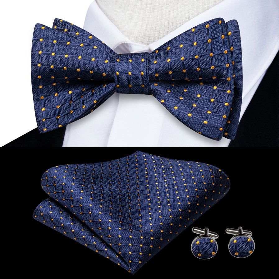 Men's Self Bow Ties Set Silk Necktie Bow Tie And Pocket Square Cufflinks Set Gift Box Packing