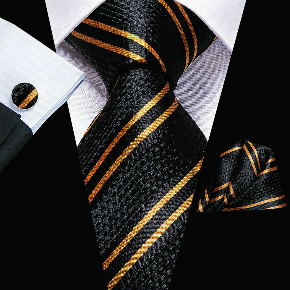 Men's Hi-Tie Classic Fashion Striped Necktie Set With Cufflinks