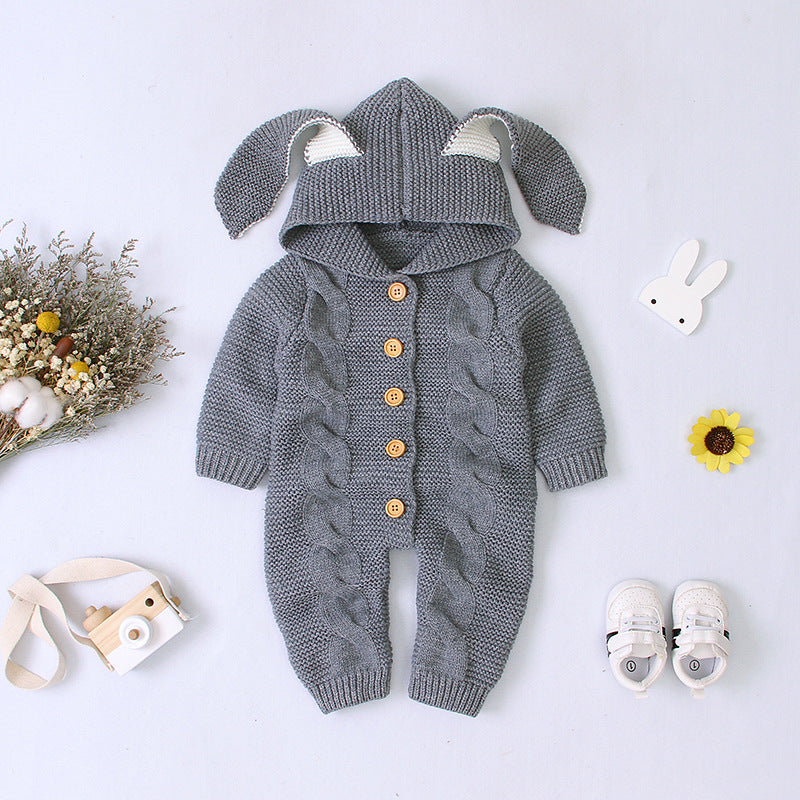 Knit Romper with Rabbit Ears - Bunny Romper for Baby - Kids