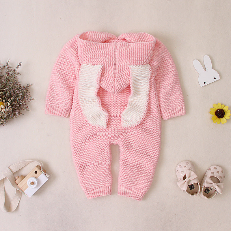 Knit Romper with Rabbit Ears - Bunny Romper for Baby - Kids