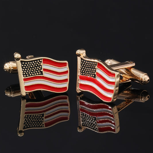 2pcs/set Flag Cufflinks, Alloy Men's Shirt Button, Suit Accessories, American Flag