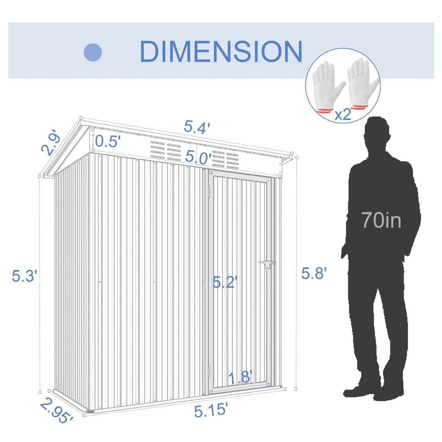 5 X 3 Ft Outdoor Storage Shed, Galvanized Metal Garden Shed With Lockable Doors, Tool Storage Shed