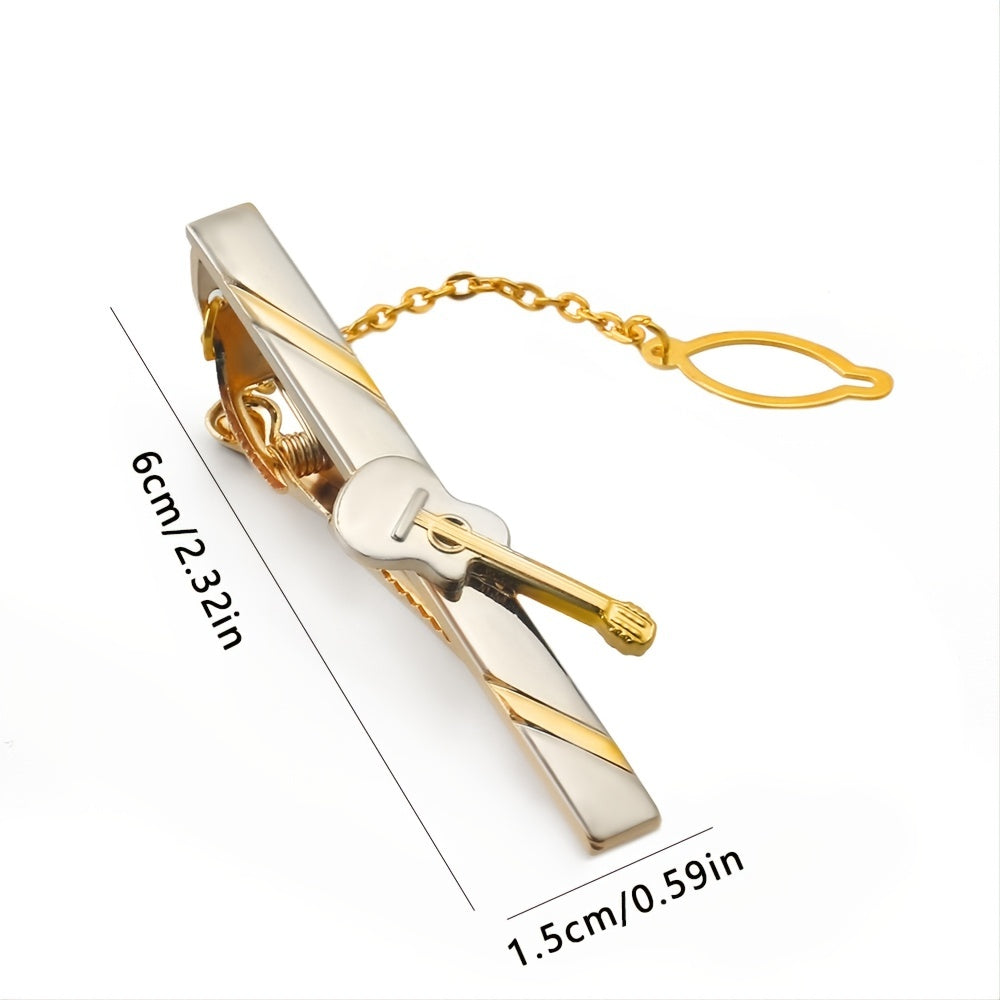 High-end Boutique Golden Guitar Tie Clip, Fashion Copper Collar Tie Clip