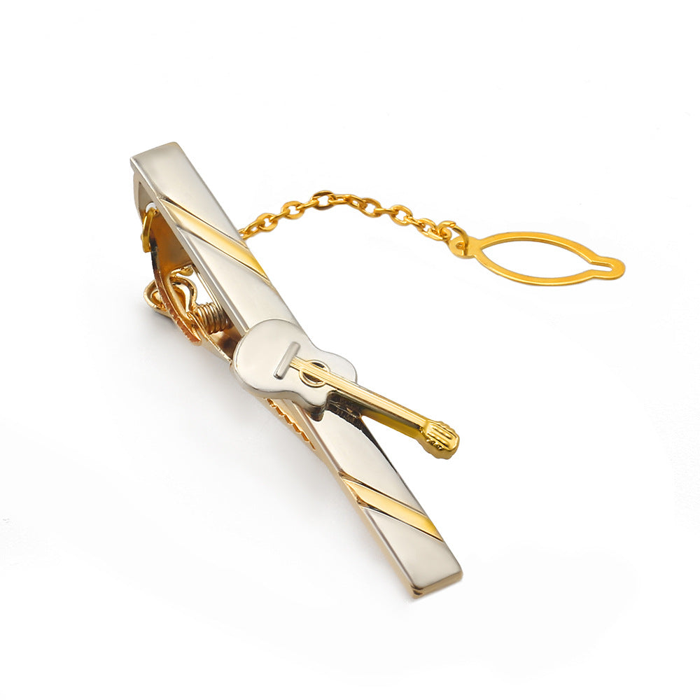 High-end Boutique Golden Guitar Tie Clip, Fashion Copper Collar Tie Clip