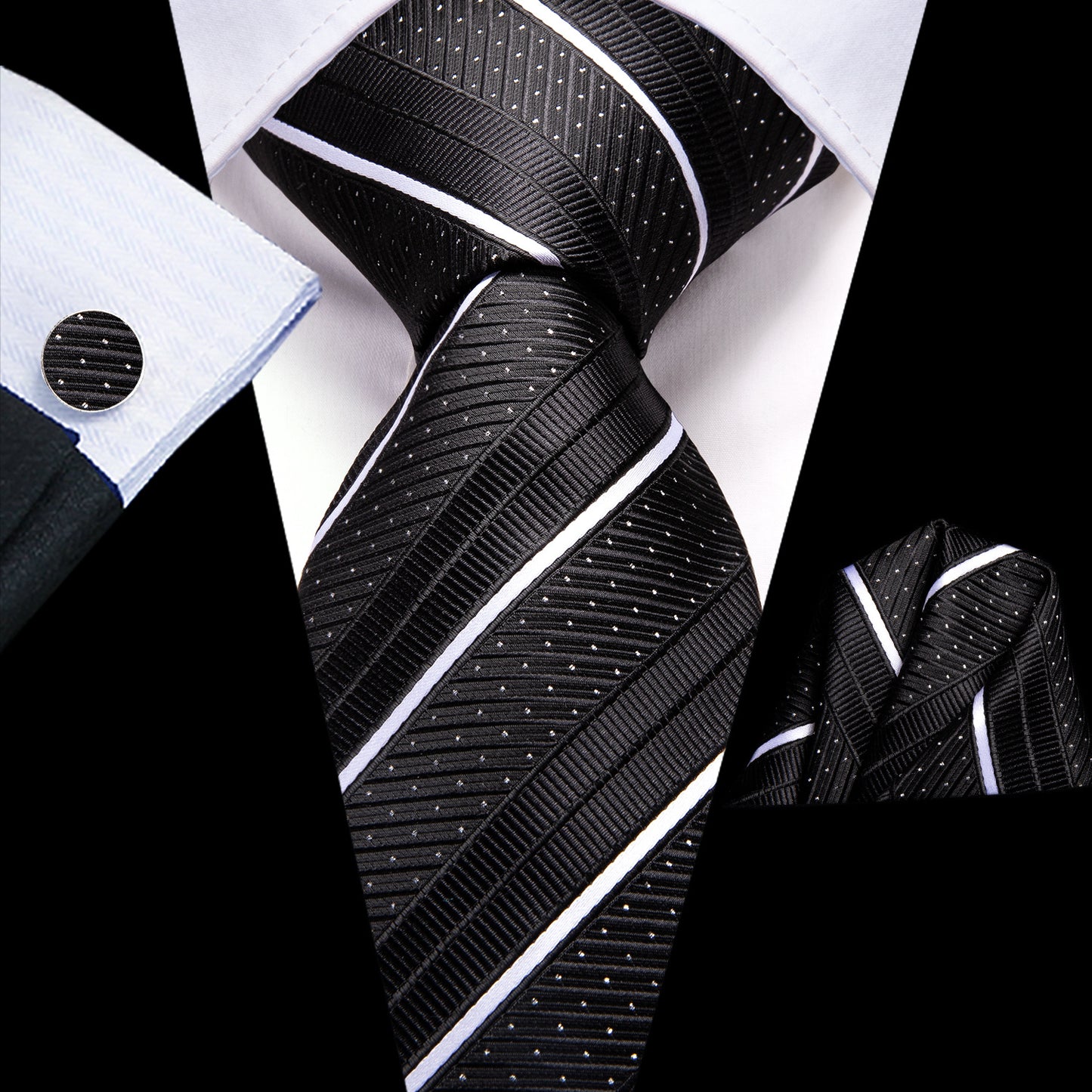 Men's Hi-Tie Classic Fashion Striped Necktie Set With Cufflinks