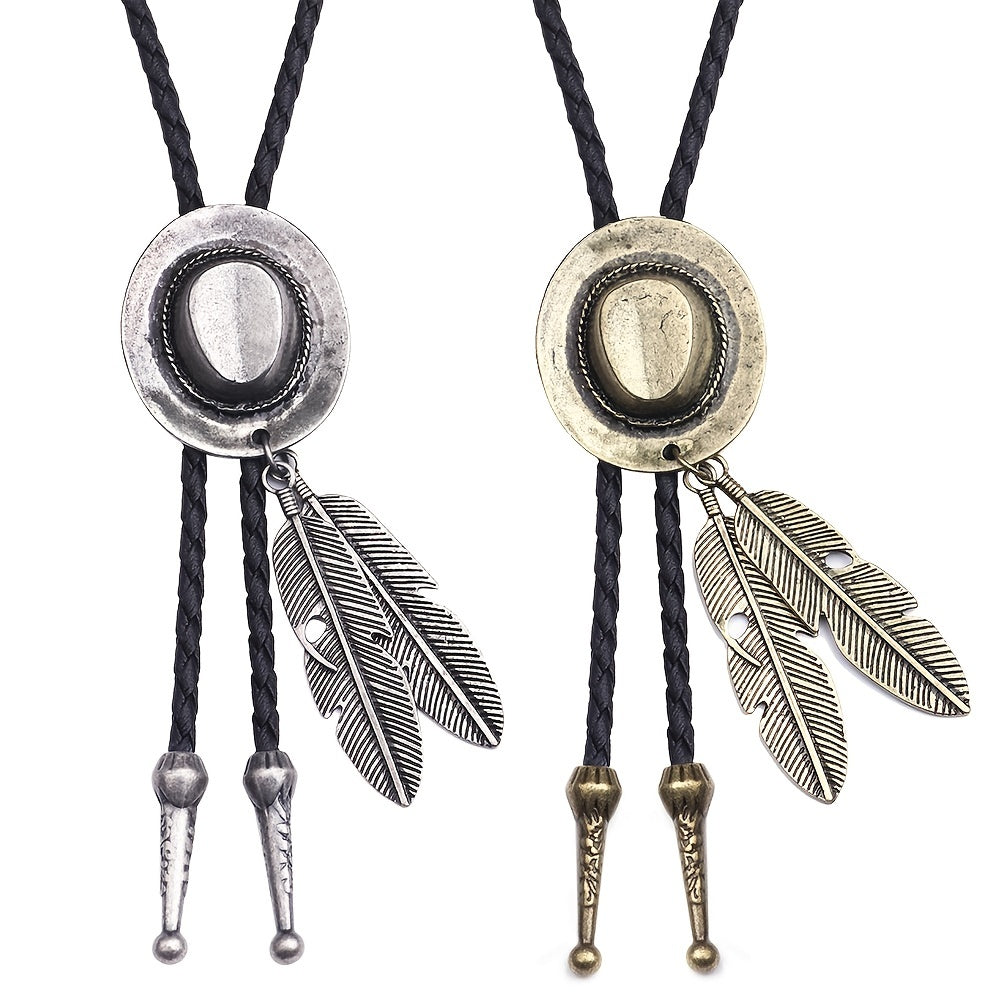 Bolo Ties For Men, Mens Western Necklace, Leather Necktie Gold, Bolero Tie Cowboy Necklace Boy