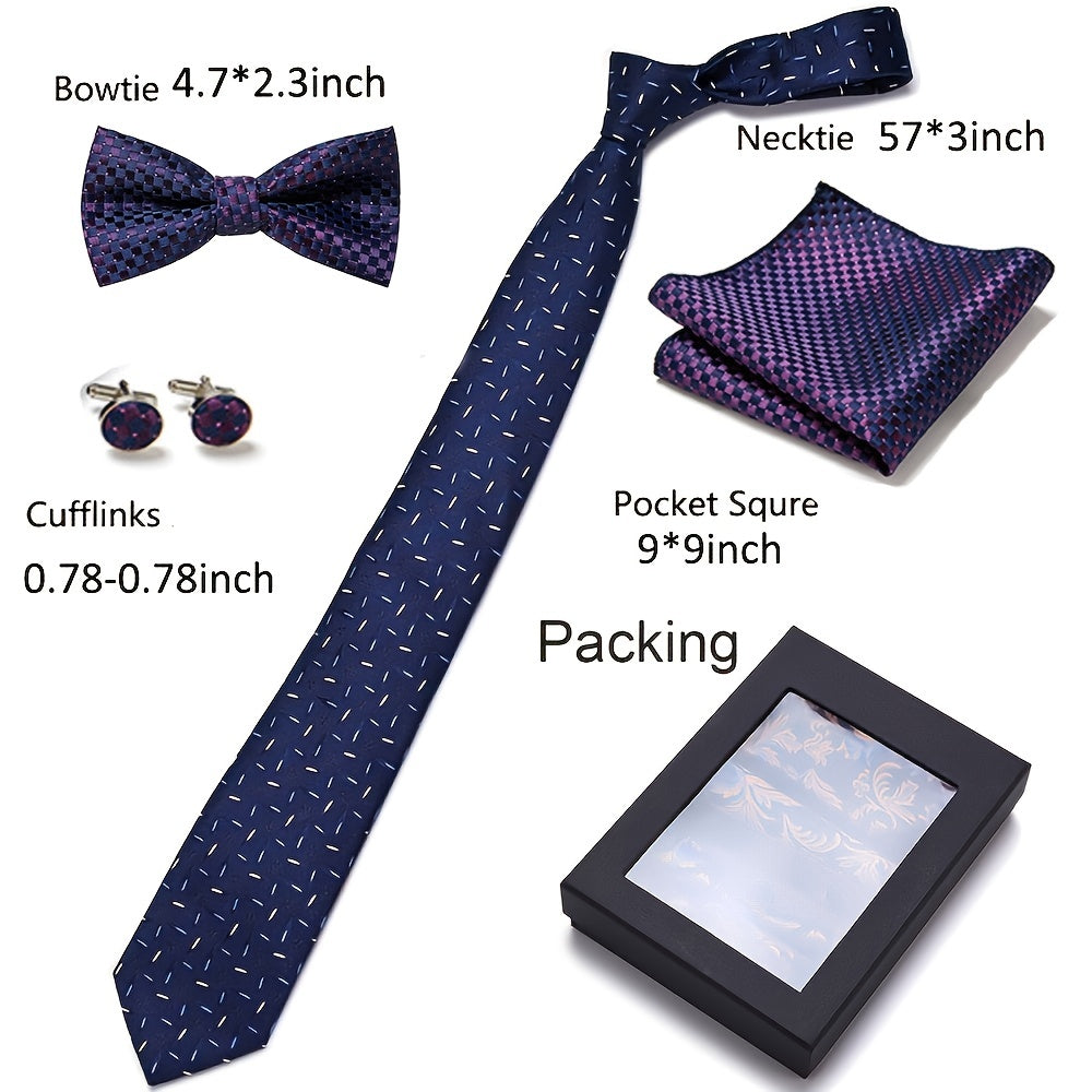 Men's Bow Tie Set Gift Box 6pcs/Set, The Set Includes Tie, Bow Tie, Square Scarf, Cufflinks, Black Gift Box, Green Series