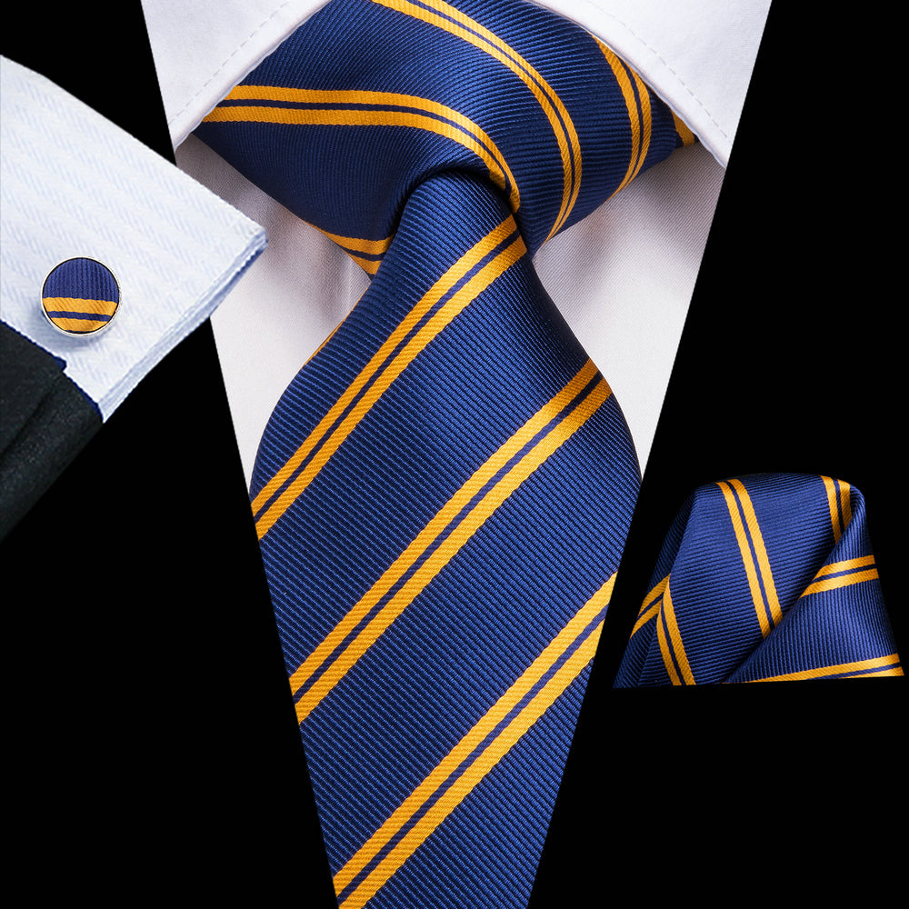 Men's Hi-Tie Classic Fashion Striped Necktie Set With Cufflinks