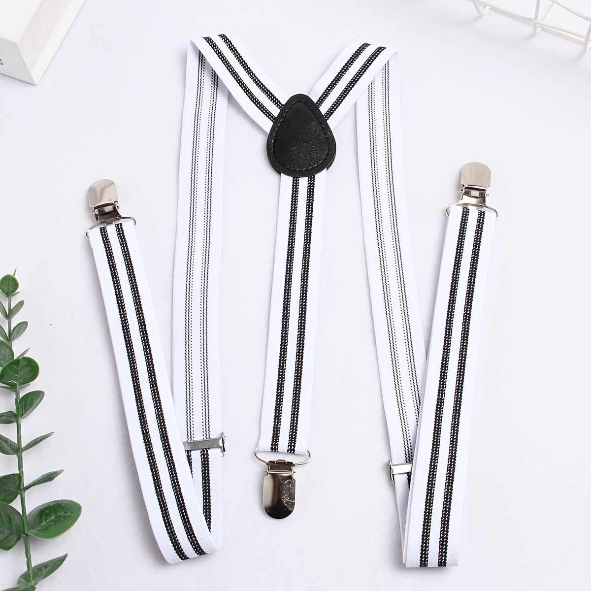 1pc Men's Striped Elastic Webbing Suspenders, 3 Iron Buckles Suspenders