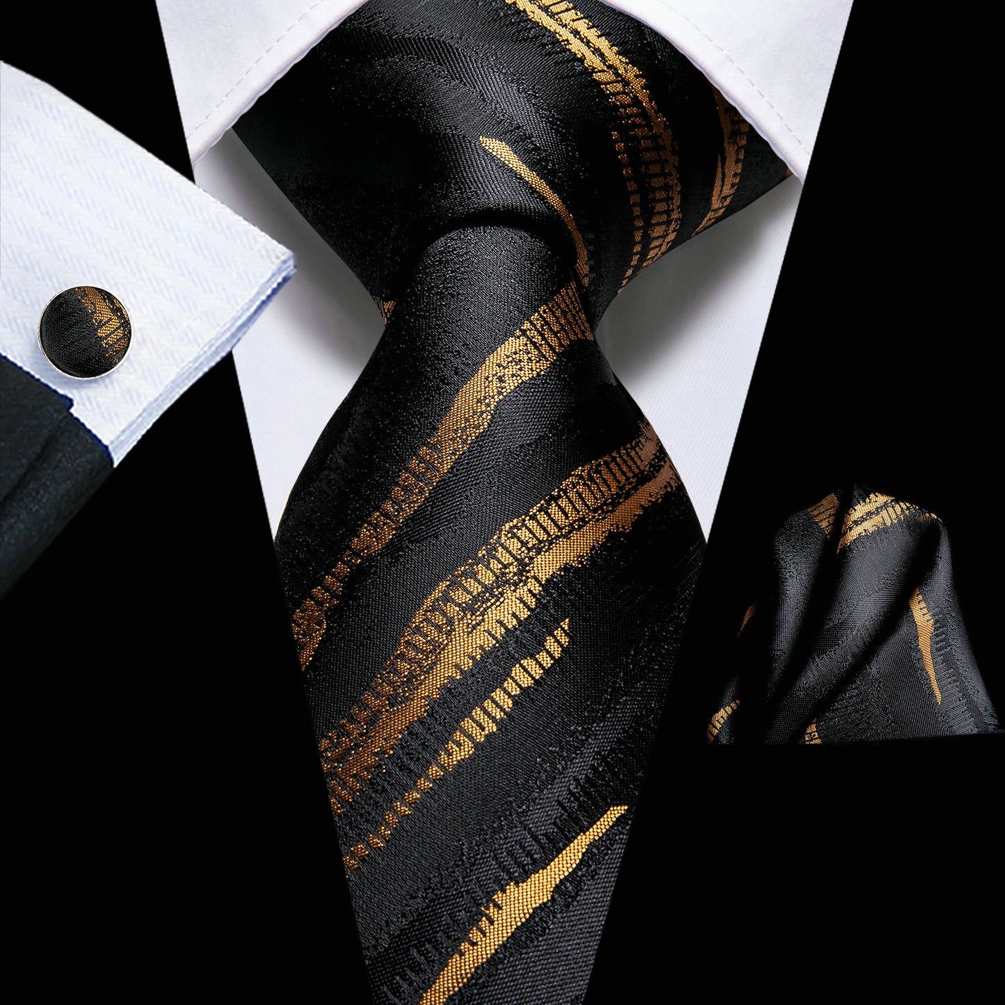 Men's Hi-Tie Classic Fashion Striped Necktie Set With Cufflinks