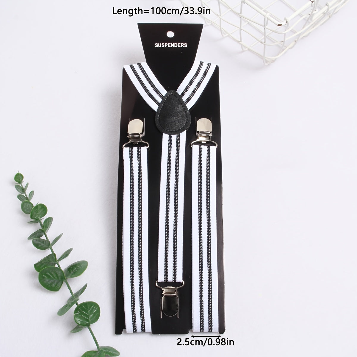 1pc Men's Striped Elastic Webbing Suspenders, 3 Iron Buckles Suspenders