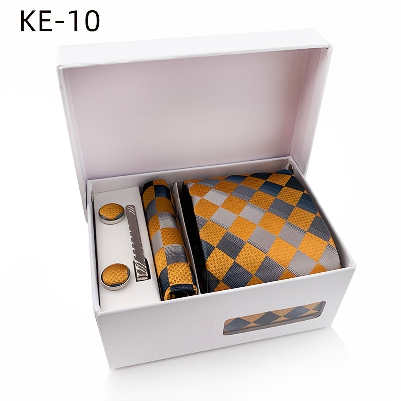 1 Set Men's Tie Gift Box, Tie, Pocket Square, Cufflinks, Tie Clip Set