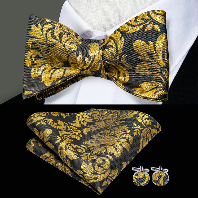 Men's Self Bow Ties Set Silk Necktie Bow Tie And Pocket Square Cufflinks Set Gift Box Packing