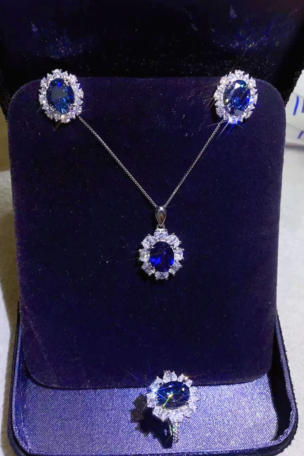 8 Carat Moissanite Earrings, Necklace, and Ring Set