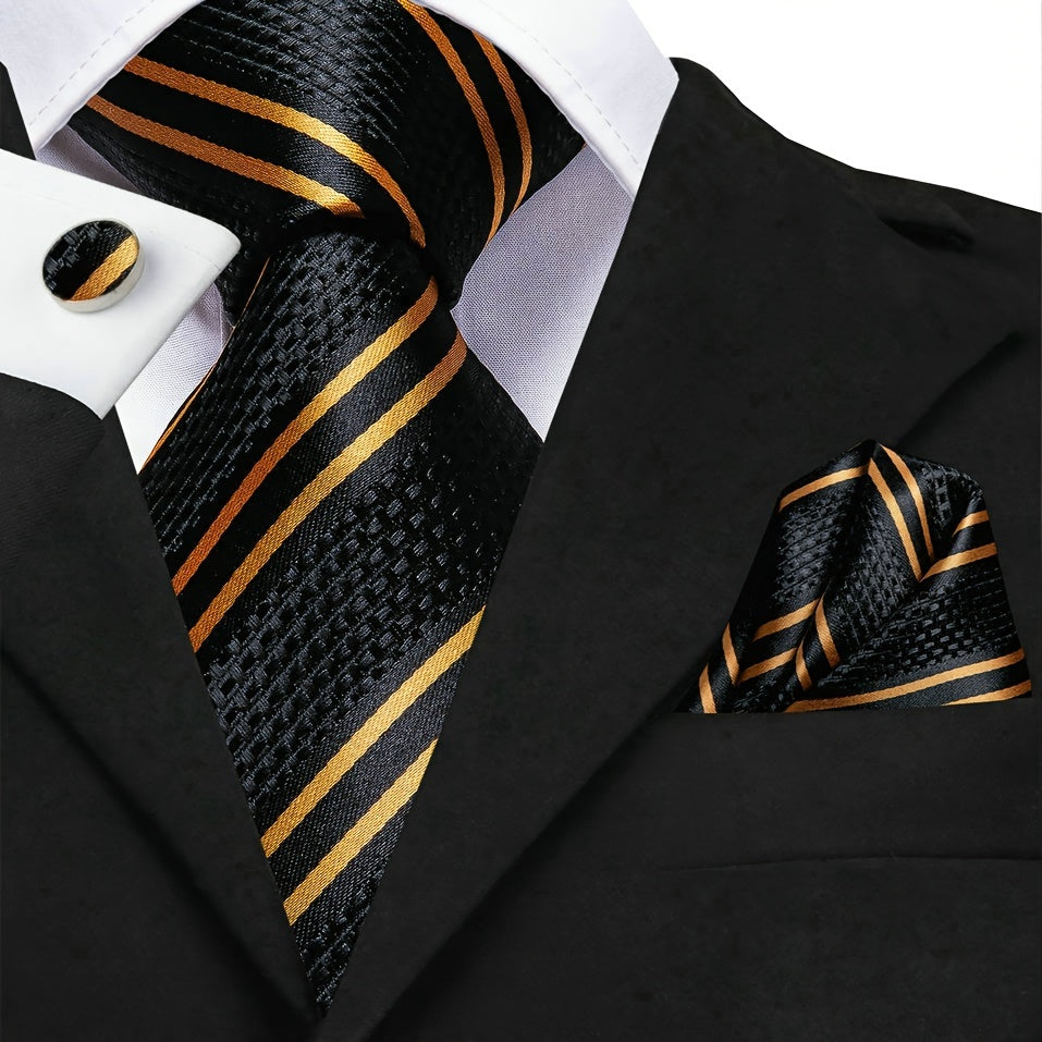 Men's Hi-Tie Classic Fashion Striped Necktie Set With Cufflinks