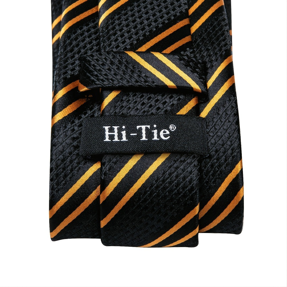 Men's Hi-Tie Classic Fashion Striped Necktie Set With Cufflinks