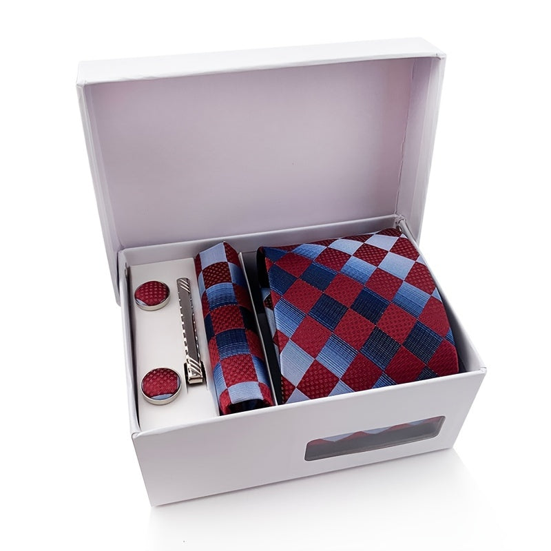 1 Set Men's Tie Gift Box, Tie, Pocket Square, Cufflinks, Tie Clip Set