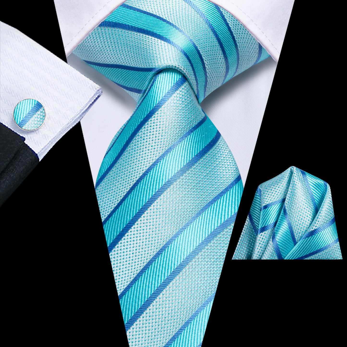 Men's Hi-Tie Classic Fashion Striped Necktie Set With Cufflinks