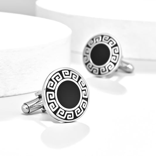 Men's Vintage Pattern Round Shirt Cufflinks, Elegant Cufflinks For Suit Tuxedo Shirts