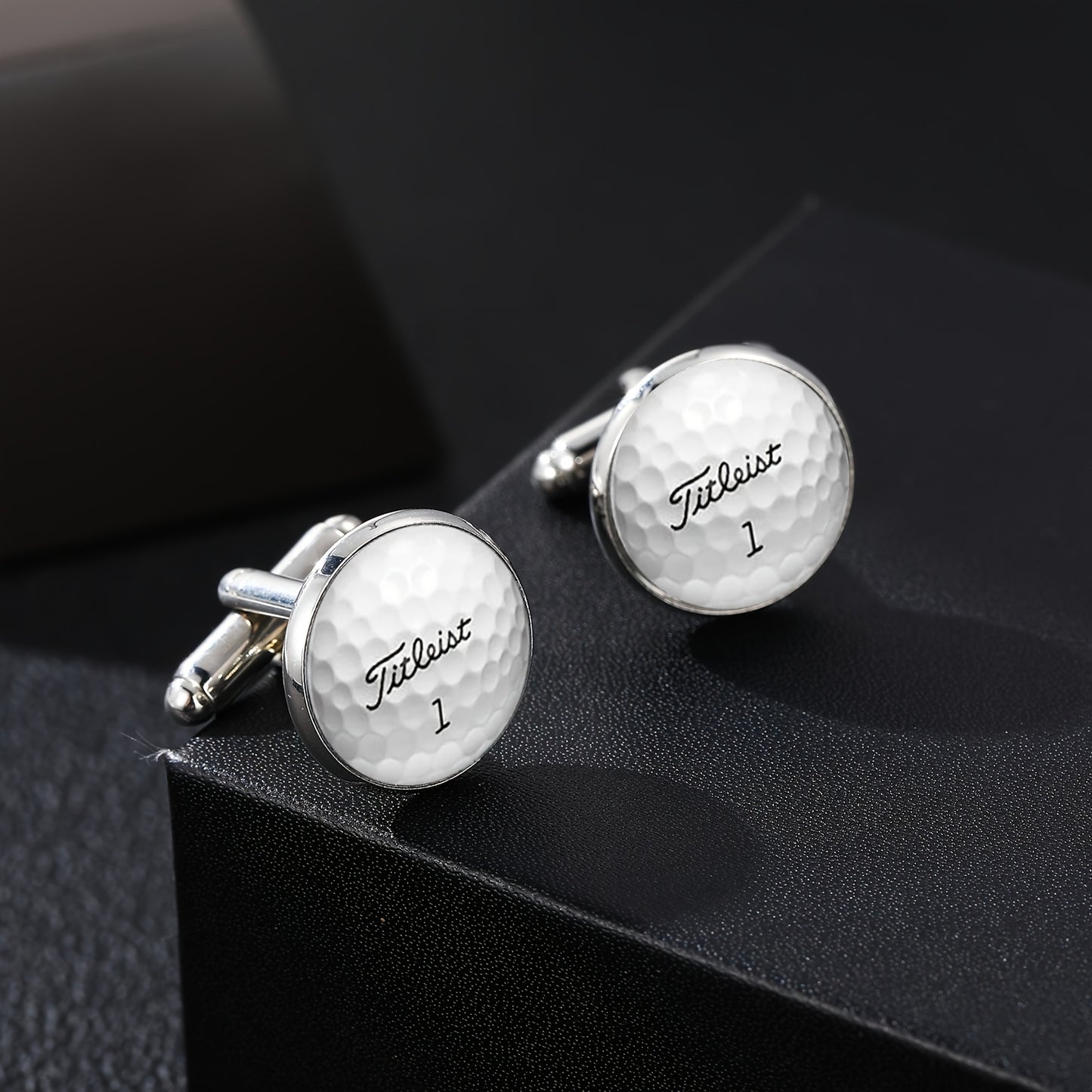 1 Pair Men's Golf Pattern Silver Cufflinks