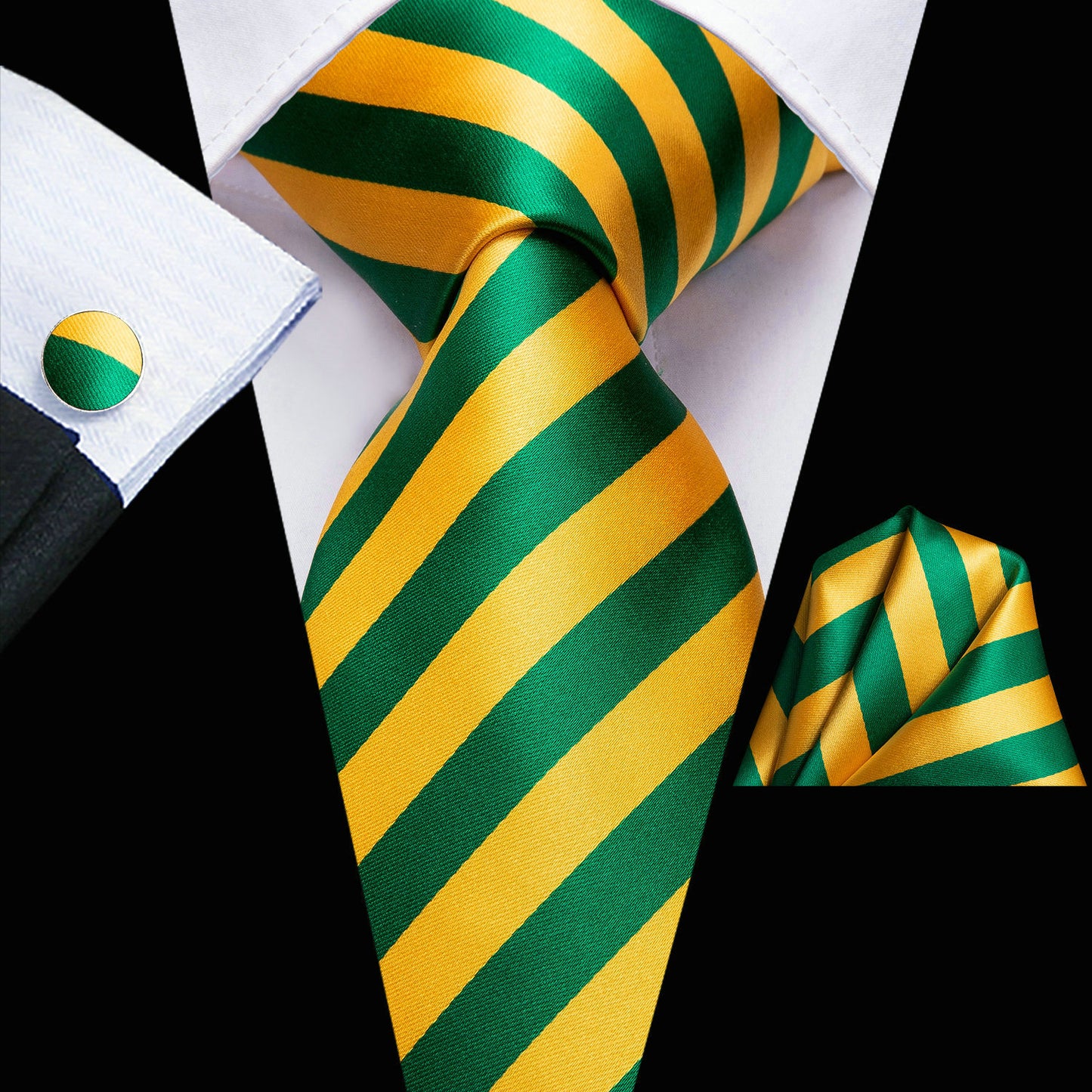 Men's Hi-Tie Classic Fashion Striped Necktie Set With Cufflinks