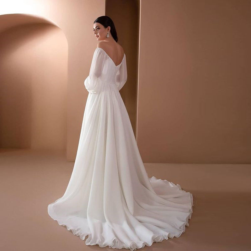 Off Shoulder Sheer Sleeved Wedding Dress