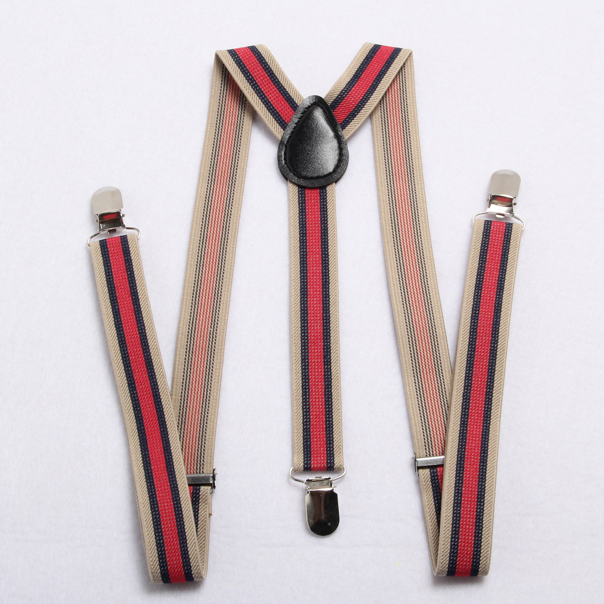 1pc Men's Striped Elastic Webbing Suspenders, 3 Iron Buckles Suspenders