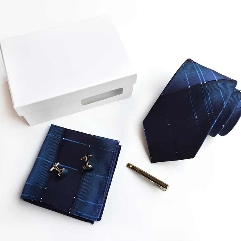 1 Set Men's Tie Gift Box, Tie, Pocket Square, Cufflinks, Tie Clip Set