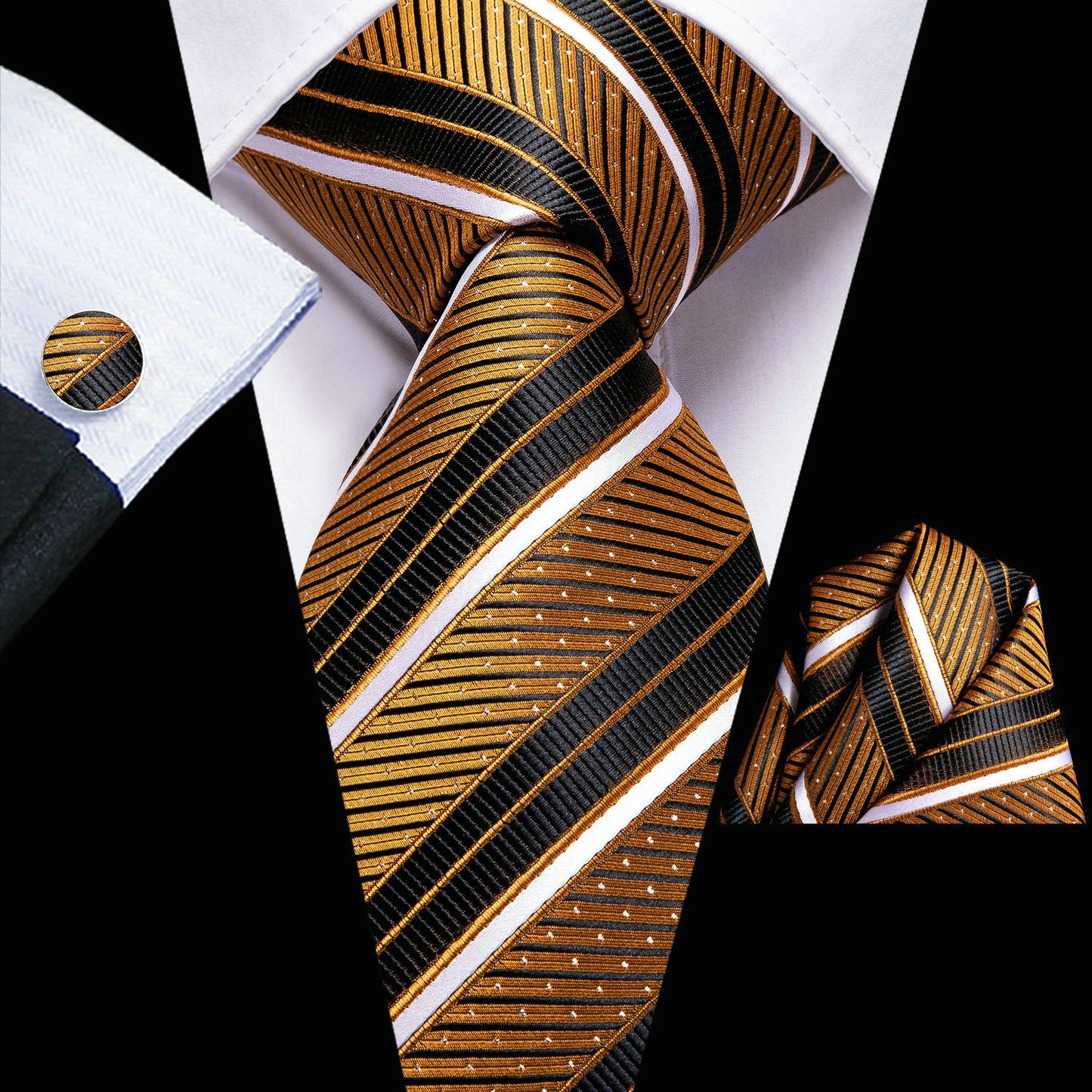 Men's Hi-Tie Classic Fashion Striped Necktie Set With Cufflinks